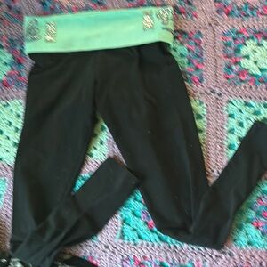 VS Pink workout Mint Green sequined and Black Leggings excellent condition